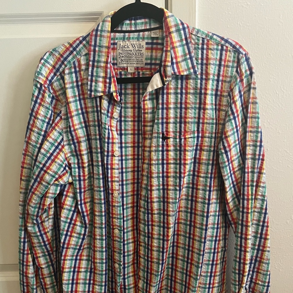 Jack Wills Fine Cotton Shirting MULTICOLORED CHECK Plaid Button Down Shirt L
